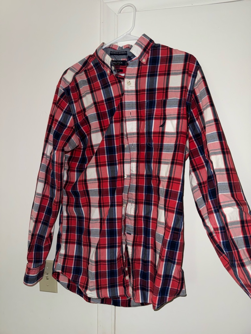 Nautica Red and Navy Plaid Button-Down Shirt